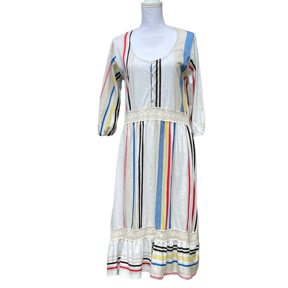Zara Striped Cotton Blend Lace Accent Midi Dress Multicolor Women’s Small